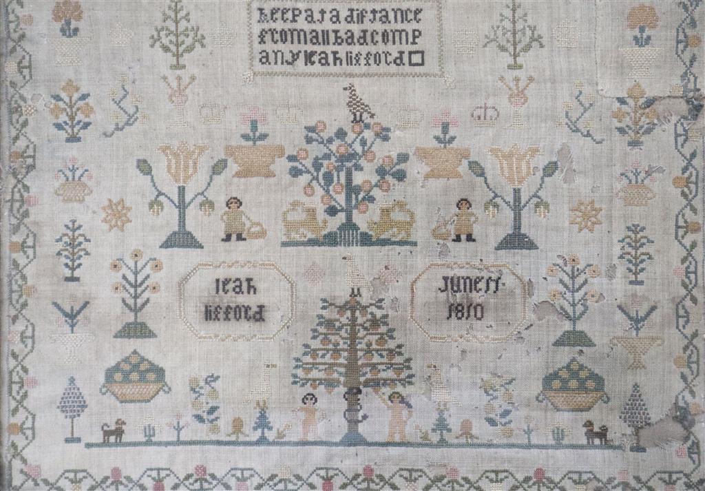An early 19th century needlework sampler by Leah Lifford, 1810